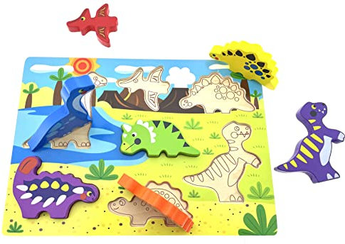 RB&G Holzpuzzle mit großen Teilen Speilzeug für Babys- Dinosaurier Puzzle für Kinder ab 1 Jahr Puzzle Baby