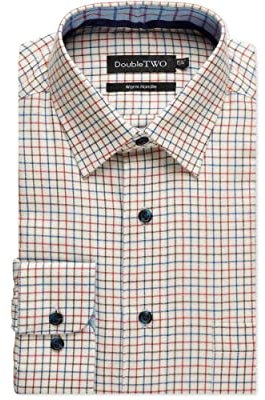 Double TWO Men's Tattersall Check Classic Shirts Outdoor Country Style Long Sleeve Shirt - Colour Rust, Neck 19.5 Inches