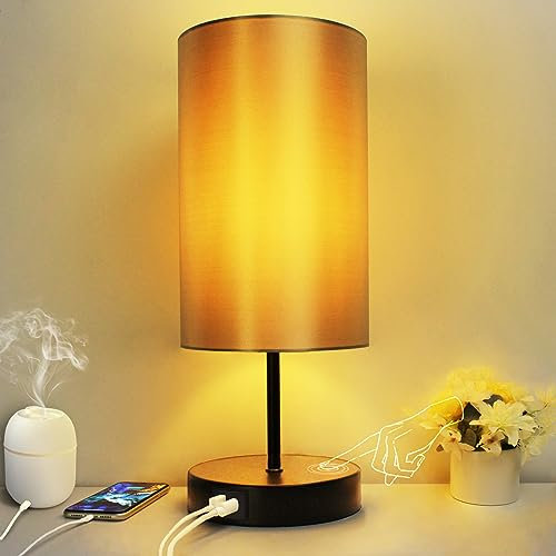 Allesgute Touch Dimmbar Nachttischlampe mit Ladefunktion, Modern LED Tischleuchte mit USB-Port, E27 Tischlampe Schwarz für Geschenk, Schlafzimmer, Wohnzimmer, Büro (inkl. 6W Warmweiß LED-Birne)