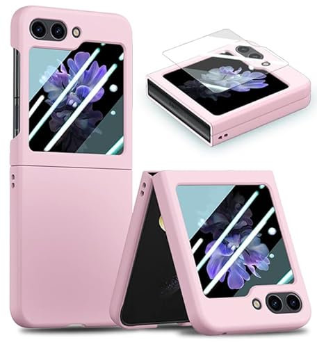 MOJIA Coque pour Samsung Galaxy Z Flip5 (Z Flip 5), Étui Ultra Mince Sensation de Peau Douce, Anti-Chute et Anti-Rayures Housse, avec Film Protecteur en Verre Trempé. Rose