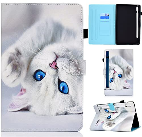 CASAFUNY Coque pour Samsung Galaxy Tab S8 (SM-X700, SM-X706) / S7 11 (T870 / T875) Housse Étui de Protection Tablette Coque pour Samsung Galaxy Tab S8 / S7 11 inch, Chat Blanc