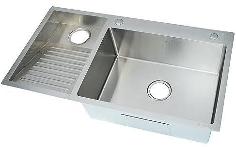Fregadero de lavandería con tabla de lavado, fregadero de cocina de acero inoxidable, para el hogar, piscina, balcón, habitación, lavabo fácil de limpiar, doble tazón, 1000 mm