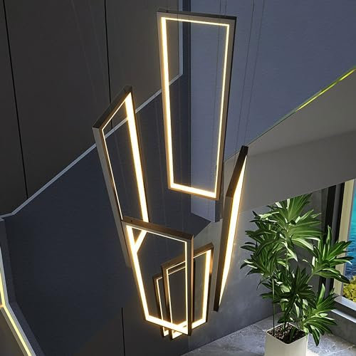 HYQJUNE Modern LED Geometrie Pendelleuchte Wohnzimmerlamp Aluminium Treppe Kronleuchter Xuanguan Schlafzimmer Hängeleuchte Schwarz Salon Esszimmer Deckenleuchte Acryl Hängelampe,6 heads white light