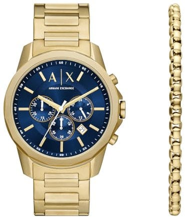 Armani Exchange Herrenuhr Banks Quarz/Chrono Uhrwerk 44 mm Gehäusegröße mit einem Edelstahlarmband AX7151SET