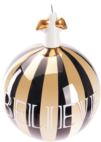 BRUBAKER Premium Weihnachtskugel Believe Gold Schwarz - 10 cm Baumkugel aus Glas mit Engel Figur aus Porzellan - Weihnachtsbaumkugel - Handbemalte Christbaumkugel - Christbaumschmuck
