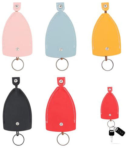 5PCS Funda para Llaves de Coche, Estuche para Llaves de Cuero PU Impermeable, Porta Llaves para Hombres y Mujeres, Llavero Organizador de Llaves de Coche Moto Casa(Rojo/Amarillo/Rosa/Azul/Negro)