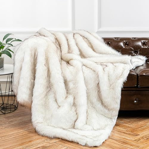 DASJD Felldecke, Kuscheldecke Webpelzdecke, 150 X 200 cm Fellimitat als Tagesdecke Fellkissen für Bett, Sofa,Weiß