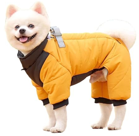 APMOE Winter Dog Warm Coat Waterproof with Legs and Harness D-Rings for Small Medium Large Dogs, Reflective Puppy Jacket Vest for Cold Weather(Size:X-Large,Color:Yellow)