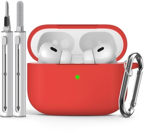 Inesore Compatible with Airpods Pro 2nd/1st Case Cover, Silicone Protective Case for Apple Airpods Pro 2nd/1st Generation Charging Case with Keychain and Cleaner Pen, for Women Men(red)