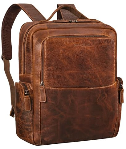 STILORD 'Gino' Stilvoller Business Leder Rucksack Herren Damen Arbeitsrucksack Groß Vintage Laptoprucksack 15.6-17 Zoll Retro Tagesrucksack für Büro Arbeit Reise Echtleder, Farbe:luino - braun