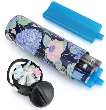YOUSHARES Insulin Pen Kühltasche - Tragbare TSA Etui für Insulinpens, Epipen, Spritzen, Insulin und andere Diabetes Zubehör - Medikamente Kühlbox Klein auf Reise mit Kühlakkus (Hortensie)