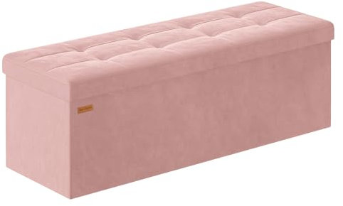 ABHENG Folding Storage Ottoman, Velvet Storage Bench, Footrest, Bed End Stool, Footstool, Removable Divider, for Living Room, Bedroom, 38 x 110 x 38 cm, 300 kg Load Capacity, Jelly Pink ASND02P