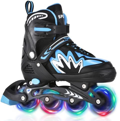 TOMSHOO Rollschuhe, Inliner Roller Skates mit 4 Größen Verstellbar, LED Rädern, Mehrere Größenoptionen, Inlineskates für Kinder Erwachsene Jungen Mädchen, Blau, S