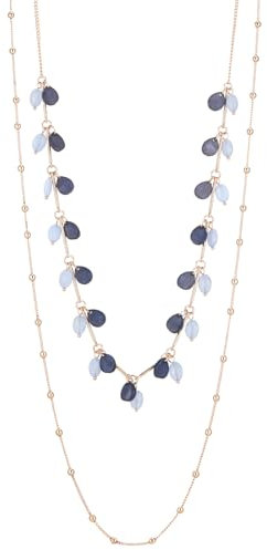Bulinlin Damen Lange Kette Gold Lange Perlen Statement Kette Gold Modeschmuck Geburtstagsgeschenk für Frauen(Blue)