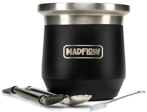 MADFLOW Calebasse Maté - Tasse Inox et 2 Bombillas Maté, Tasse Double Paroi Isolée, Kit Maté Original avec Tasse Maté et Bombilla Maté pour une Dégustation Traditionnelle