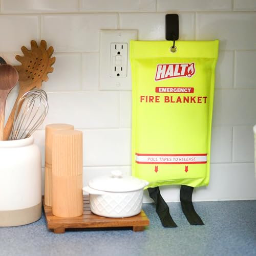HALT! Emergency Fire Blanket - Rapid Fire Suppression for Home, Kitchen, Car & Camping |Lightweight, No Mess, Safe for Grease & Electrical Fires | Reusable & Never Expires (Single Pack)