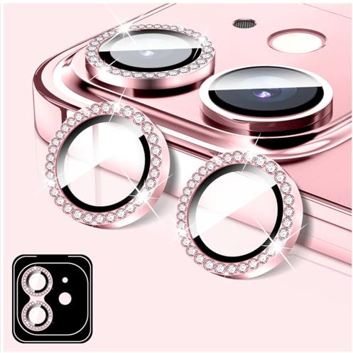 LucBuy Diamond Camera Lens Protector Compatible for iPhone 12/12 Mini, Sparkling Camera Lens Cover Film Stickers, Tempered Glass Screen Cover, Individual Auto-Align Metal Rings