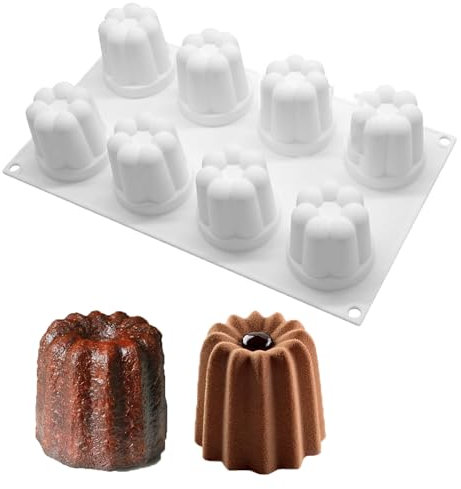 duoyif Silikonform Canele Brotbackform 58x57mm 8 Löcher Backform Cannelés Silikonform BPA-frei, Mousseform Cannelés Form, Kuchenform Silikon Für Schokolade Kuchen Brot Pudding (Weiß, H58mm)