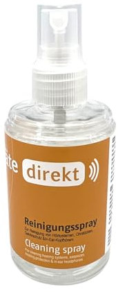 DIREKT Reinigungsspray - 100 ml Pumpflasche mit Zerstäuber - Für Hörgeräte, Ohrstücke, Gehörschutz & In-Ears - Schonende & Gründliche Reinigung