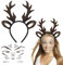 Karneval Rentier Haarreif Erwachsene Kinder 2 Stück Geweih Haarreif Haarreifen, Haarreif Reh+ Reh Gesichtstattoo, Haarreif Accessoires Haarschmuck für Kostüme Zubehör Cosplay Karneval Party