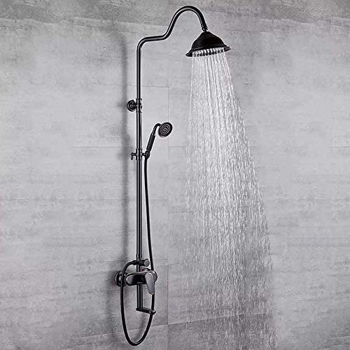 Cabezal de ducha negro para el hogar de cobre europeo, juego de ducha de tres platos de cobre con agua fría y caliente