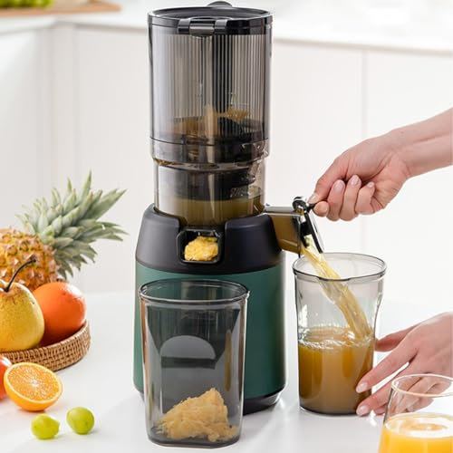 Large Feed Chute 13cm Masticating Juicer, Self Feeding Cold Press Juicer with 200W Motor, 160nm Slow Juicer Machines,Juice Extractor for Whole Fruits & Vegetables,Easy to Clean,Green