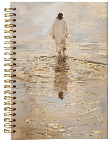 bitCNY Jesus Christus Spiral-Notizbuch, Jesus Christus geht auf Wasser, Kirchennotizen, I Will Walk With Christ LDS, Jesus-Notizbücher für Schulbedarf, Zuhause und Büro, Spiralbindung, 14 x 21 cm