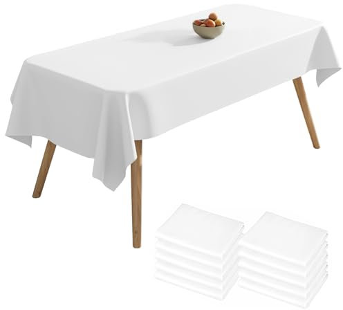 Lot de 10 rouleaux de nappes en papier blanc jetables, 137 x 274 cm, nappe d'anniversaire en plastique jetable, nappe imperméable, nappe blanche pour fêtes, mariages, pique-niques, anniversaires