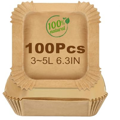 THLO INC 100 Pack Air Fryer Liners, 6.3 Inch (16cm) Square Parchment Paper Sheets - Disposable,Greaseproof & Leakproof, Compatible with Ninja, COSORI, Tefal, Russell Hobbs (3-5L), Food Grade