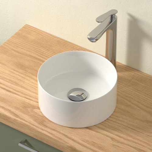CASAMO Waschbecken Rund, Mini Aufsatzwaschbecken, Handwaschbecken in elegantem, pflegeleichtem Design für Bad & Gäste-WC (Weiß Hochglanz, 31 x 31 x12 cm)