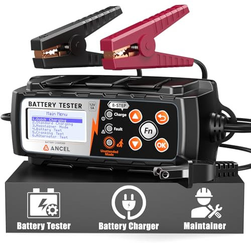 ANCEL BT521 3 in 1 12V5A Smart Car Battery Charger and Maintainer, Car Battery Tester with Charging & Cranking Analysis for Car, Motorcycle, Truck, Boat, RV, Marine & More