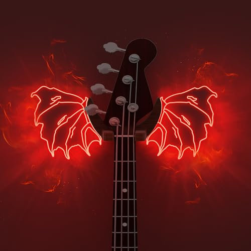 CoolGift Mart Gitarrenständer Wandhalterung mit leuchtenden Teufelsflügeln, Acryl hölzerne Gitarre Aufhänger Regal mit USB betrieben, für akustische elektrische Bass Ukulele