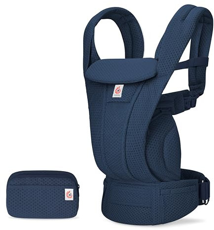 Ergobaby Omni Deluxe All-in-One Babytrage für Neugeborene ab Geburt bis 20kg, Ergonomische 4-Positionen Mesh Babytrage Rückentrage Baby-Tragetasche, Midnight Blue