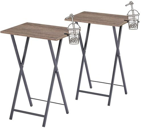 VECELO Juego de 2 bandejas plegables de TV para comer, mesa portátil para cena/aperitivos con portavasos para sofá, sala de estar y espacio pequeño, color caqui