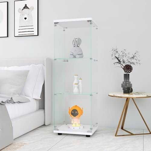 CoziFome Glasvitrine Standvitrine in Weiß, Modern Glas Holz Vitrine 3-Lagen Sammlervitrine Vitrinenschrank für Sammlerstücke Bücher Wein, für Büro Wohnzimmer Küche,127x45x14cm