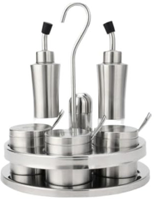Ölspender und Essigflasche aus Edelstahl, 7-teiliges Gewürzglas mit Chili-Glas und Chassis, perfekt für Küchengewürze und Saucen