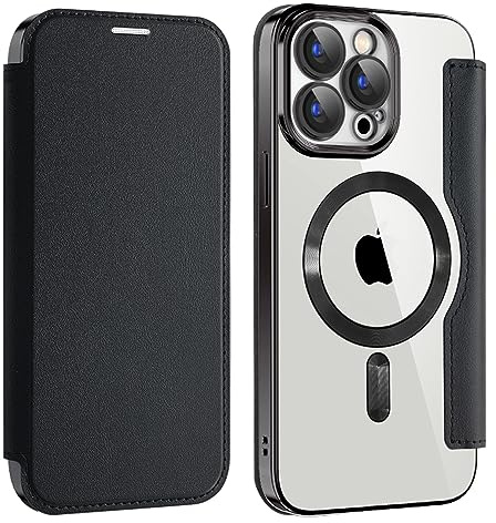 IMIRST Case for iPhone 15 Pro Max Compatible with MagSafe, WD Black | 3 Card Holder,RFID Blocking,Premium Leather Folio Flip Wallet Cover,Magnetic Clear Shockproof TPU,for Women Men