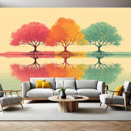 Regenbogenfarben Fototapete Graffiti-Vier-Jahreszeiten-Baum 3D Effekt Vliestapete 200 x 140 cm Wanddeko Wandbild Wandtapete Wohnzimmer Büro Schlafzimmer Kinderzimmer Esszimmer Korridor