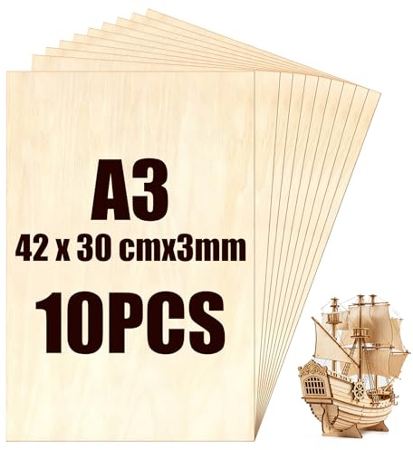 10 Stück A3 Sperrholz, 420 x 300 x 3mm Sperrholzplatte, Holzplatten zum Basteln, Holz Platten für Schnitzen, Modellbau, Laserschneiden, Brandmalerei, Dekorieren, Gemälde