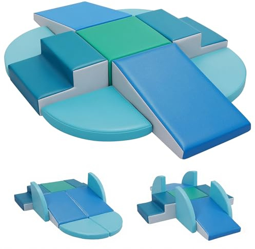 JungleDove Schaumstoff Bausteine Kinder Klettern Indoor - 9 PCS Kletterbauset aus Schaumstoff mit wasserfesten Bausteinen - Lernreiches Kletter-Spielzeug für Kinder ab 3 Jahren (Marineblau)