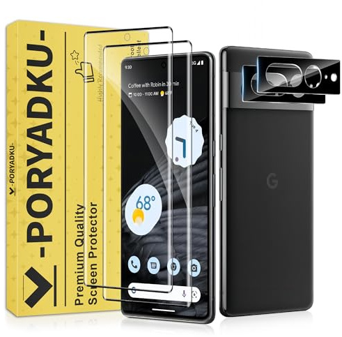 JavoYion 2+2 Pack for Google Pixel 7 Pro Screen Protector 3D Curved Glass | Lens Protector Included, HD Clear, Scratch Resistant, Smooth Touch, Case Friendly, Bubble-Free Installation