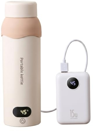 bollitore elettrico da viaggio, bollitore elettrico portatile, 500 ml da viaggio con 6 impostazioni di temperatura, doppia alimentazione USB-C/220 V, 12 ore di mantenimento in caldo, acciaio inossida