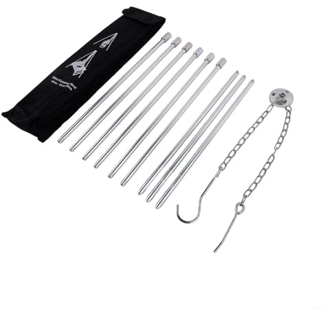 BEAZOOM Tragbares 3-teiliges Aluminium-Stativ für Camping, 80 cm verstellbarer Feuerständer für Dutch Oven & Pots, stabiles Hängeregal mit Aufbewahrungstasche