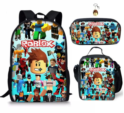 GDFENDU Mochila de anime R de 3 piezas con llavero, bolsa de almuerzo de dibujos animados impresa en 3D de 40,6 cm, mochila escolar de alta capacidad para niños y niñas., d, One Size