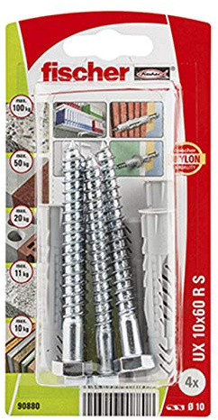 fischer Universal Plug UX 10 x 60 SK NV, 90880, Gray
