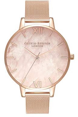 Olivia Burton Analogue Quartz Watch for Women CLASSICS (SEMI PRECIOUS) Collection with Rose Gold Colored Stainless Steel Mesh Bracelet - OB16SP01