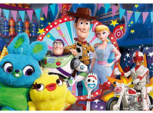 Clementoni 27276 Supercolor Toy Story 4 – Puzzle 104 Teile ab 6 Jahren, buntes Kinderpuzzle mit besonderer Leuchtkraft & Farbintensität, Geschicklichkeitsspiel für Kinder