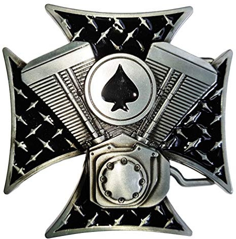 Shirtmatic Skull Totenkopf Buckle Gürtelschnallen Biker Rocker Rockabilly (V2 Eisernes Kreuz)