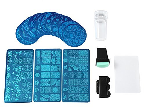 Juego de sellos profesionales para uñas, placas de estampación para uñas, herramientas para manicura, 13 piezas de placas de uñas de Flower Forest Image, 2 juegos de rascadores
