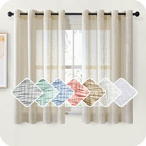 MRTREES Tende Voile Semitrasparenti per Interni In lino con Occhielli 140x160 CM Tenda Trasparente Moderne per Camera da Letto Soggiorno e Cucina Tende Piccole per Finestra Beige 2 Pezzi